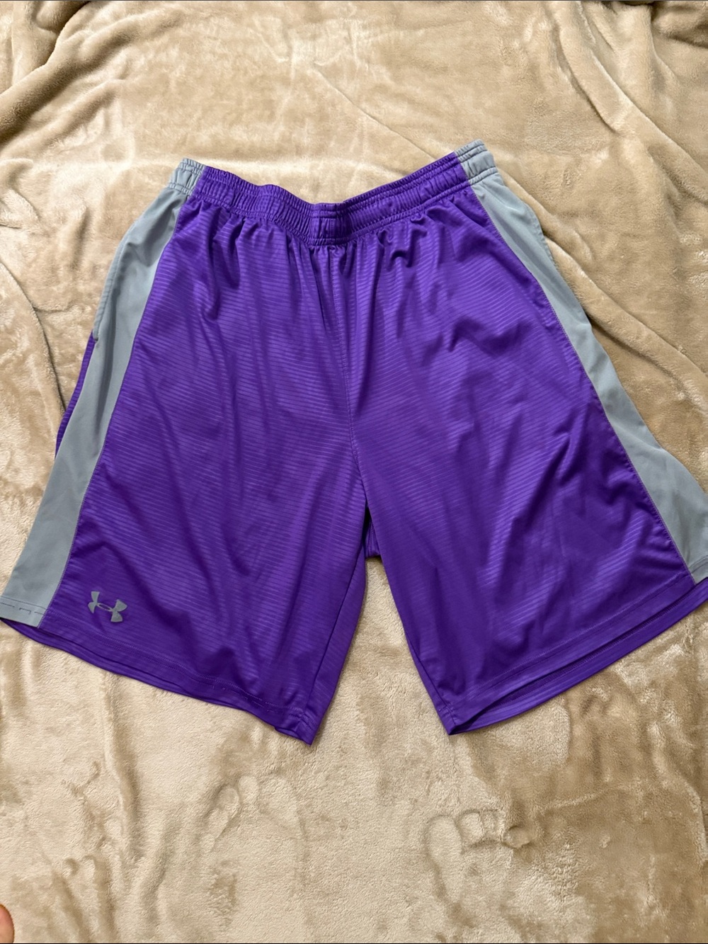 Under Armour Men's Purple Athletic Shorts with Gray Side Panels
